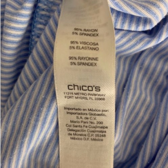 Chico's Striped Pocket Tee Sz M 1 Blue Super Soft - Picture 7 of 8